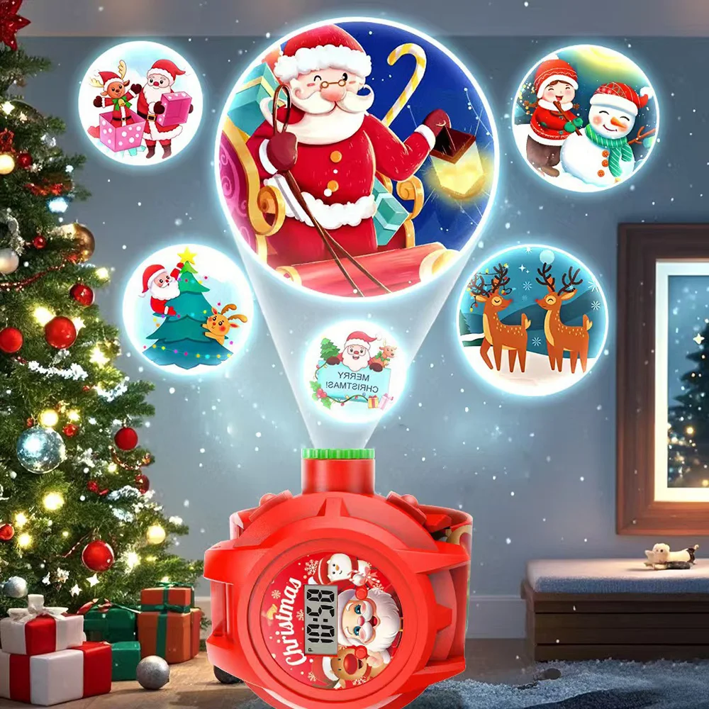 

3D Cartoon Children's Watch Boys and Girls Projection Santa Claus Elk Children's Watch Digital Clock Gift