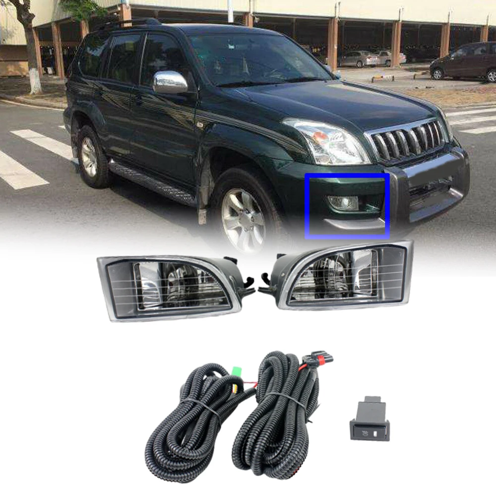 

Pair Halogen Bulb Front Fog Lamp Lights with Wiring Harness For Toyota Land Cruiser Prado FJ120 2003–2009 81221-60050