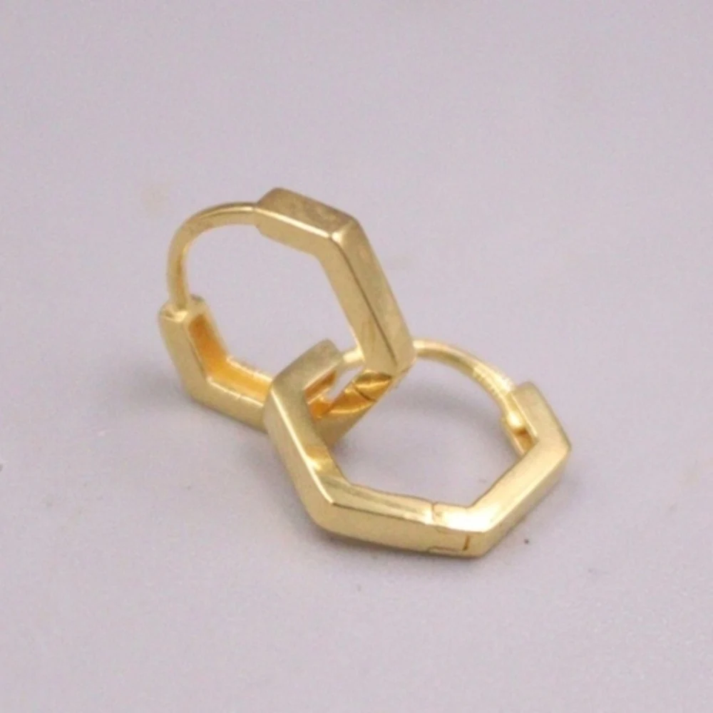 

Real Pure 18K Yellow Gold Hoop Women Lucky Geometry Polygon Earrings 0.68g