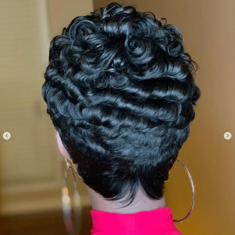 Black Short Curly Cute Hair Synthetic Cheap Styles Finger Waves Elegant Charming Wig For Summer Pretty Designs For Women