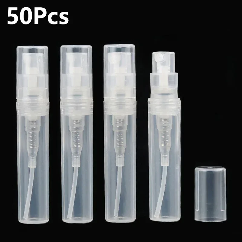 50 pz 2 ml bottiglie spray di profumo vuote contenitori cosmetici in plastica riutilizzabili mini pompa portatile atomizzatore a nebbia fine per i viaggi