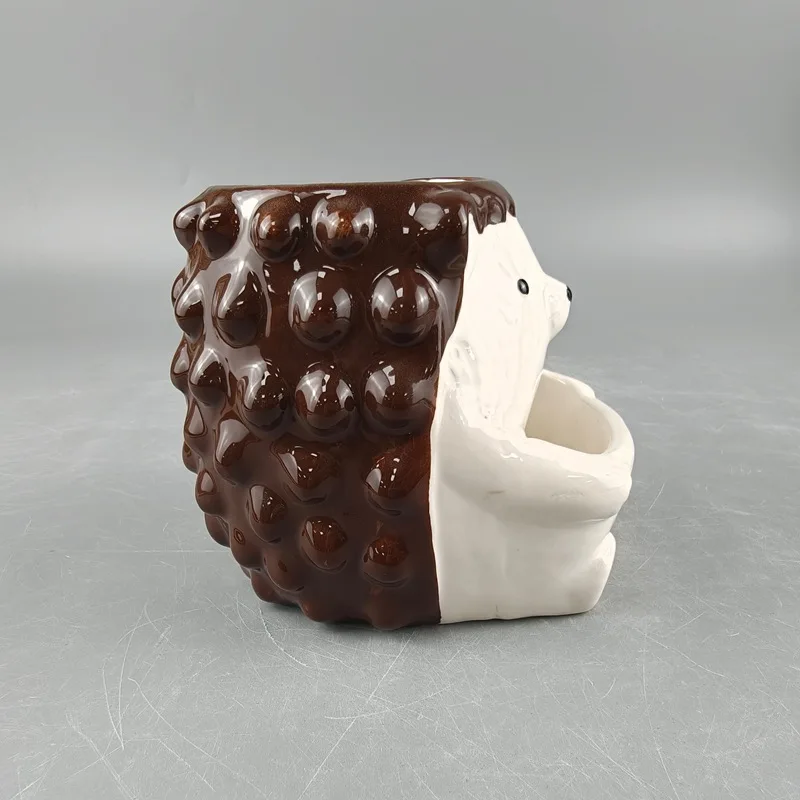 480ml Cute Mugs And Cups 3D Hedgehog Ceramic Mug Cartoon Animal Shaped Cup With Storage Pocket Creative Gift Storage Water Cup