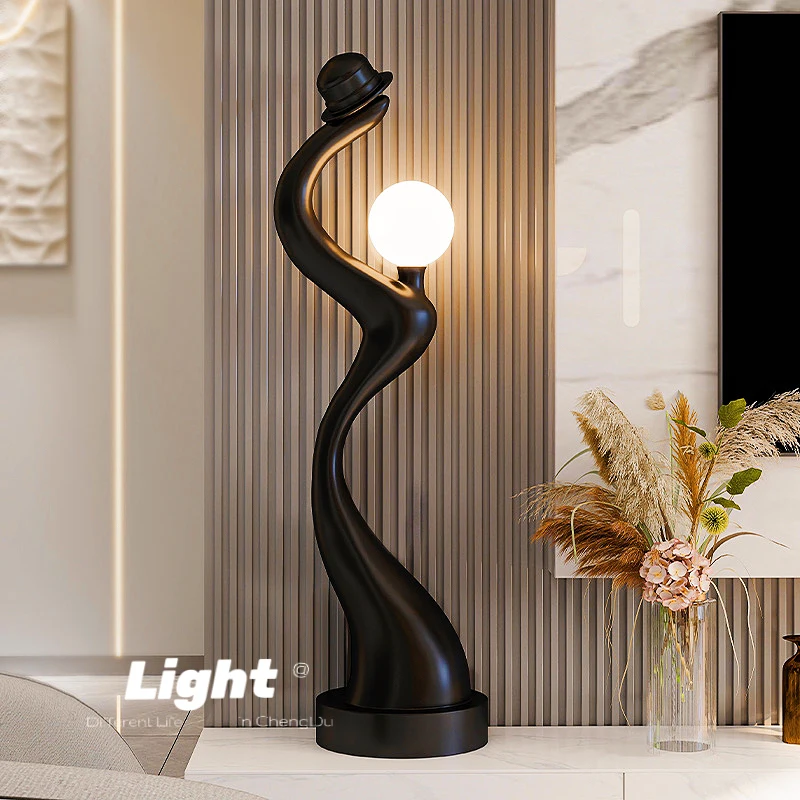 

Creative art floor-to-ceiling ornaments, antique light luxury, black living room, large TV cabinet, home decoration next