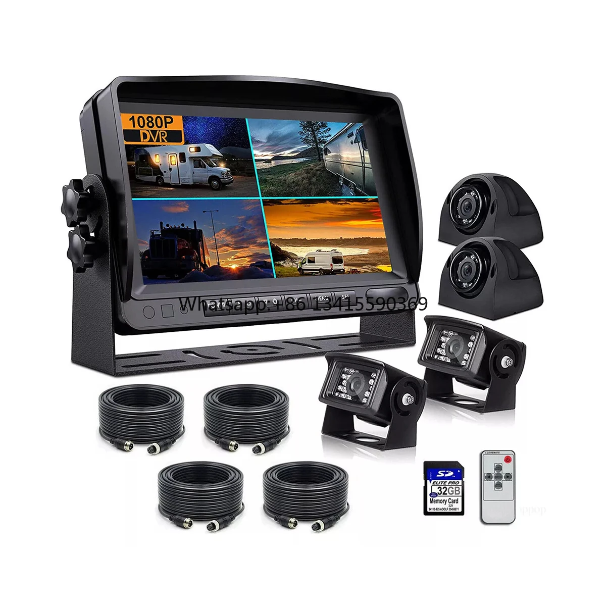 

9-дюймовый четырехканальный монитор HD DVR-рекордер 4-канальная водонепроницаемая система камеры заднего вида ночного видения для грузовика, каравана, автобуса, автофургона