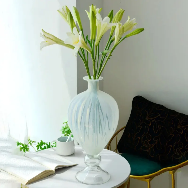 DSA retro milk glass big belly high feet antique art vase advanced flower ware soft decoration niche home