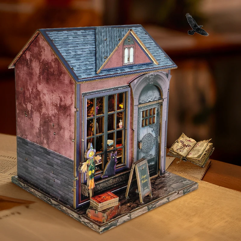 DIY Wooden Miniature Building Kits Dark House Cottage Doll Houses With Furniture Casa Dollhouses for Friends Halloween Gifts