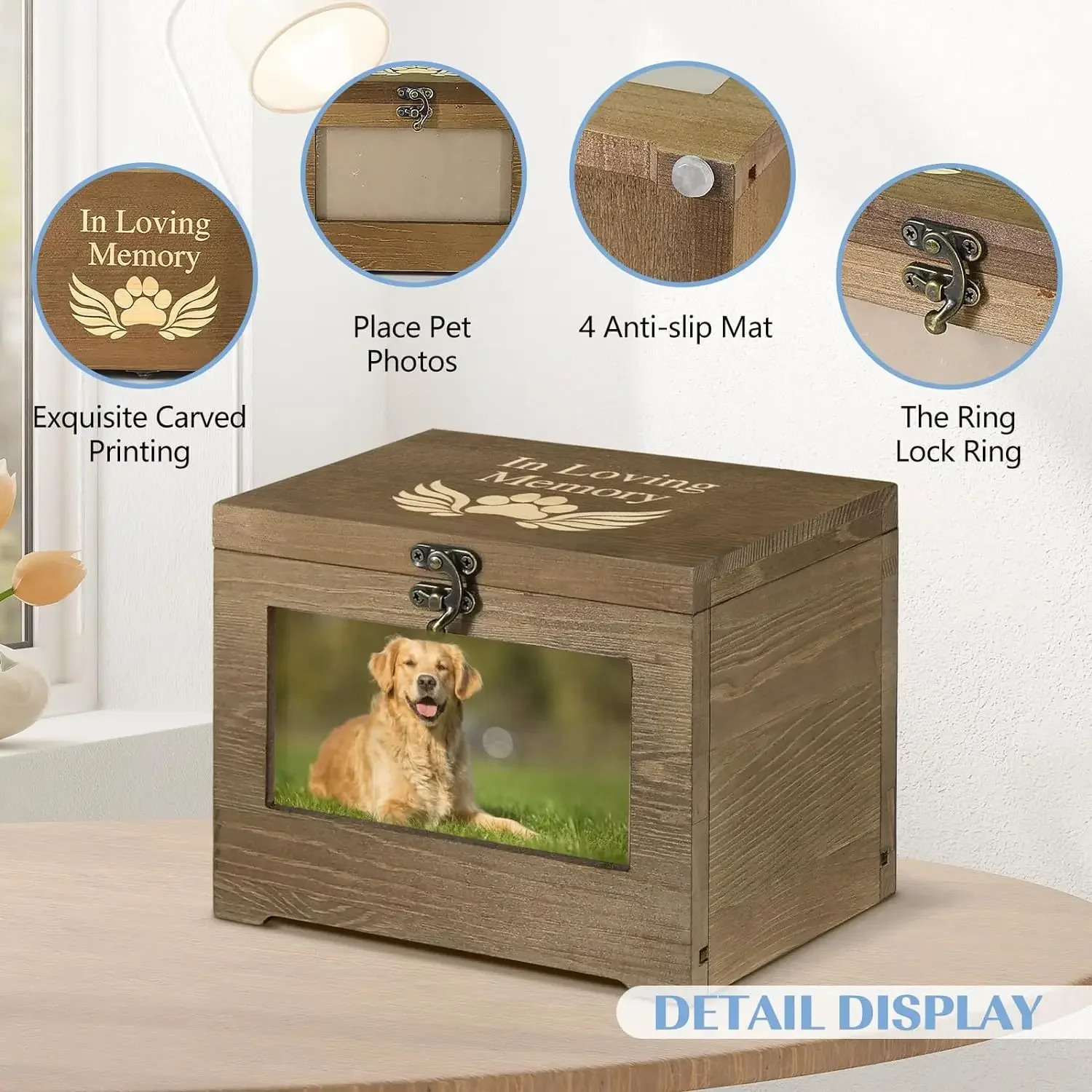 

Wooden pet urn dog cat urn with photo frame pet funeral supplies commemorative urn cat dog coffin