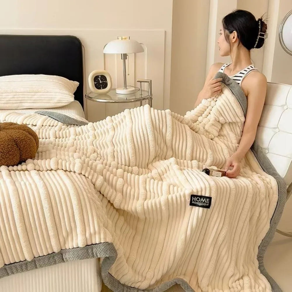 

High Quality Thickned Warm Blankets Soft Fluffy Bed Blankets Striped Sofa Blankets Autumn Winter
