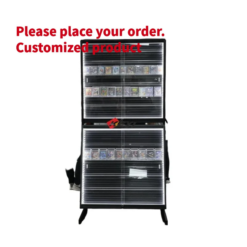 custom.Customized Modern Single & Double Side Trading Card Display Rack with Adjustable Shelves Rotating LED Lights Eco-friendly