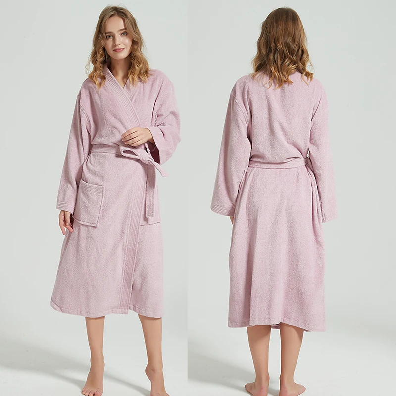 100% Baumwolle lange dicke saugfähige Frottee Bademantel Kimono Männer leichte Waffel Handtuch Bademantel Nachtwäsche Frauen Bademantel