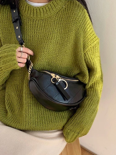 Imagen 2 del producto 2025 Bolso de cintura negro para mujer con cadena, bolso cruzado informal a la moda para ir al trabajo diario, bolso pequeño versátil para todas las estaciones