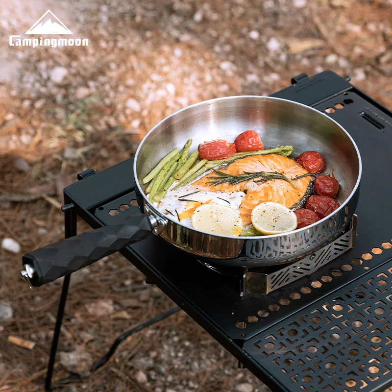 CC-23 camping three-layer steel frying pan,portable and detachable handle,deep frying pan,suitable for both frying and boiling