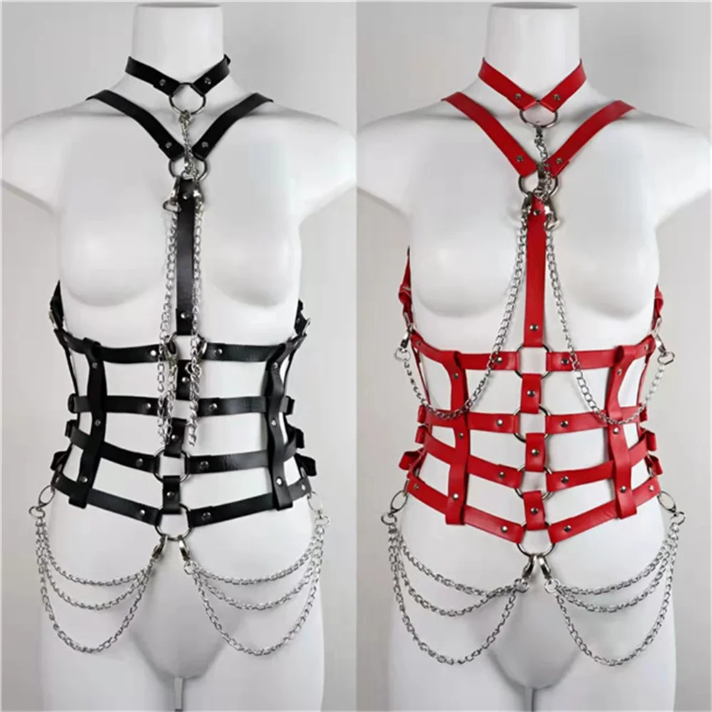 

New Leather waist strap body strap bar DS performance with exaggerated waist hanging neck top hollowed out Set