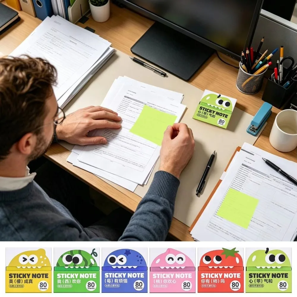 INS Kawaii Pull-out Sticky Notes Pearlescent Translucent Cartoon Notepads Pullable Creative Square Writing Pad Back To School