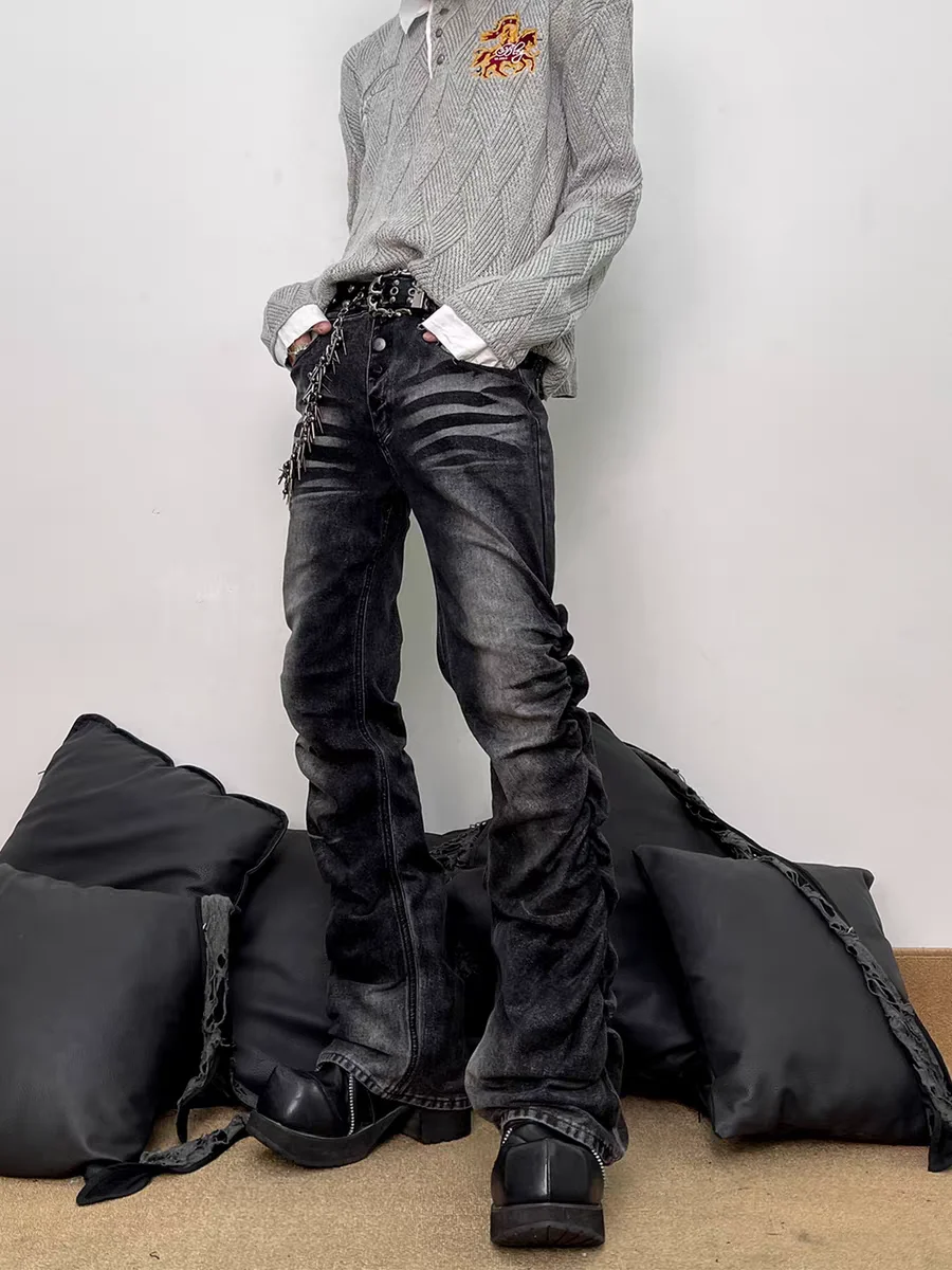 

Мужские и женские джинсы-клеш прямого кроя в американском стиле, плиссированные, стройнящие, повседневные, на все сезоны