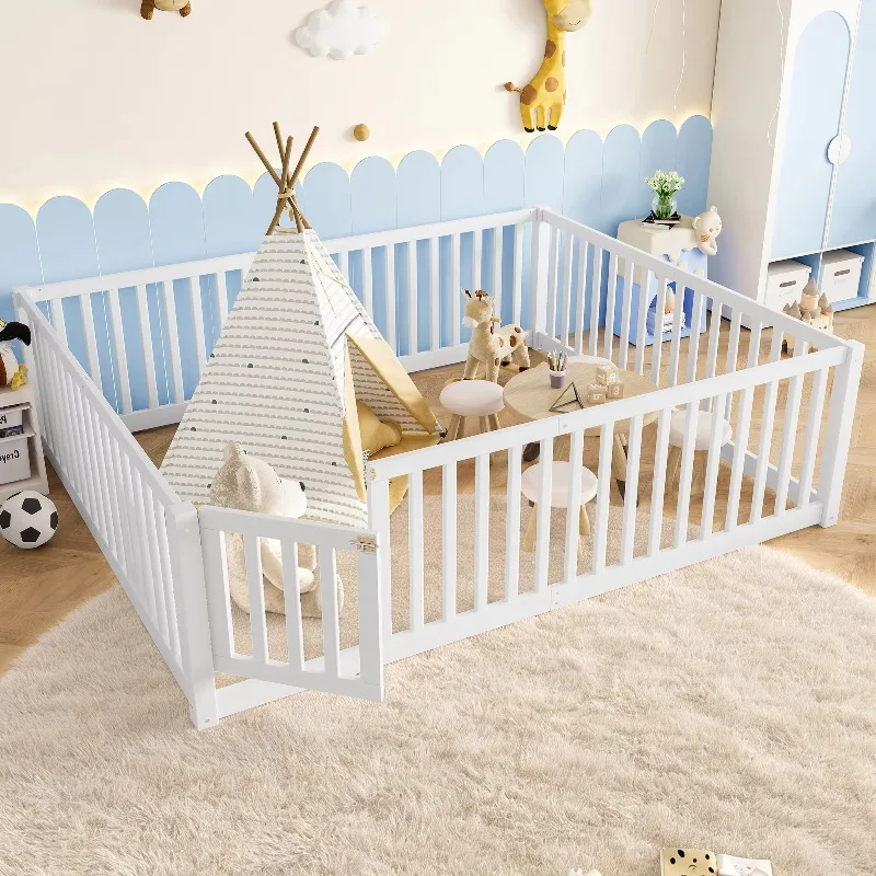 White wooden baby enclosure with doors, large children's safe activity area