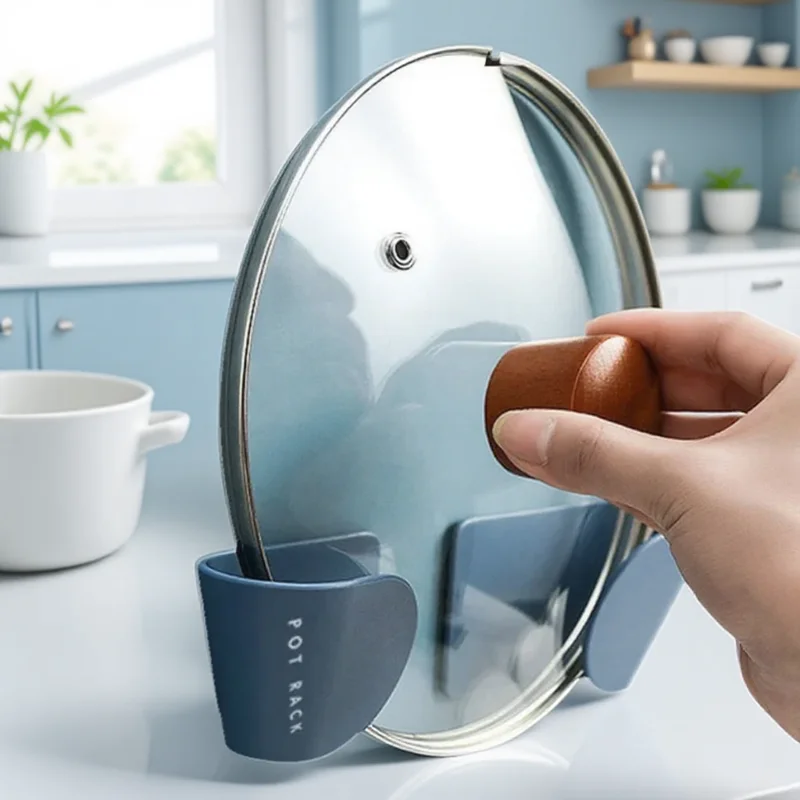 2 Pcs Set No Drill Wall Mounted Pot Pan Cover Rack Kitchen Storage Tool Space Saver Shelf Utensil Holder