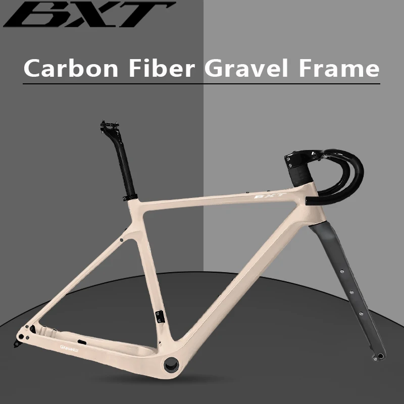 BXT Road Bicycle Frame Gravel Frame Carbon 700C Flat Mount Disc Brake With Carbon Fork and Handlebar Thru Axle 12x142mm