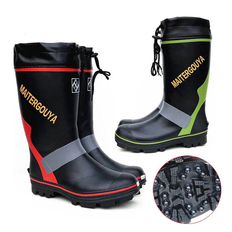 Fishing Boots, Anti-slip Waterproof Spike Sole Rubber Rock Fishing Shoes, High Rain Boots, Toe Protection Hunting Fishing Shoes