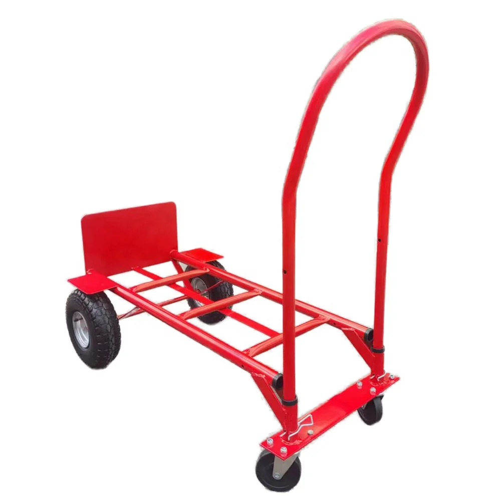 

Multi-Functional Heavy Platform Hand Truck 10 Inch Wheels 200kg Load Iron Construction Mute Trolley for Warehouse Use