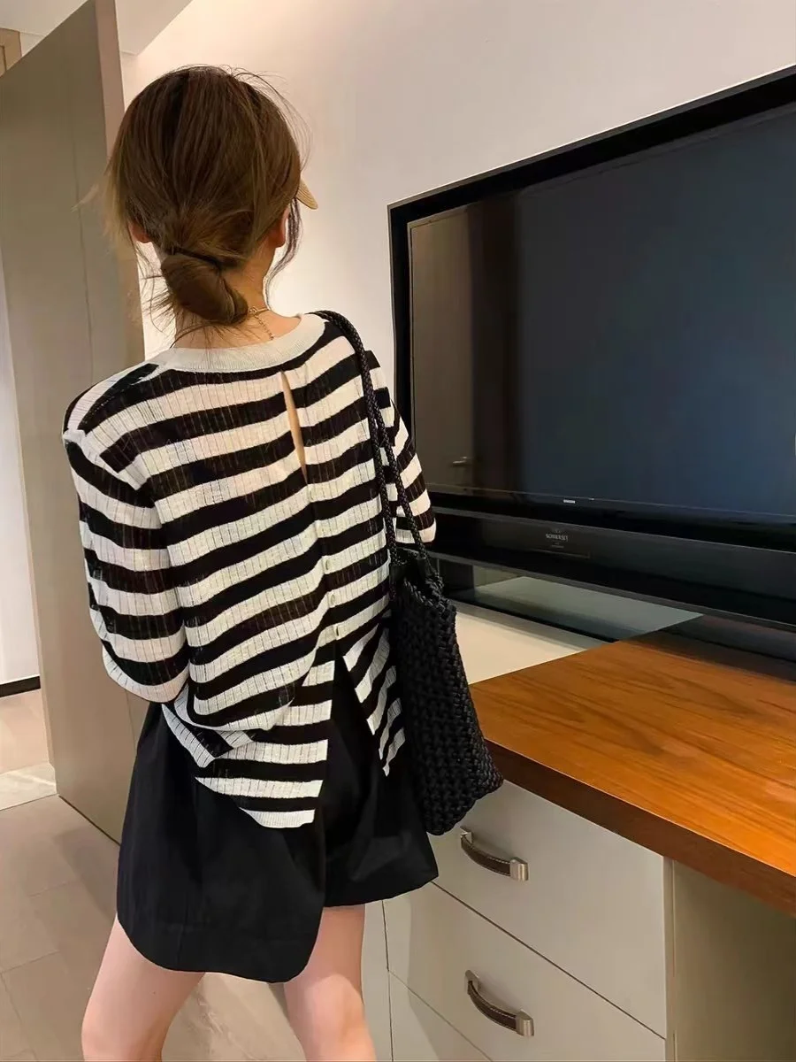 

Рекомендуемая летняя свободная дышащая вязаная накидка-сарафан в полоску для женщин, для использования в помещении с кондиционером...