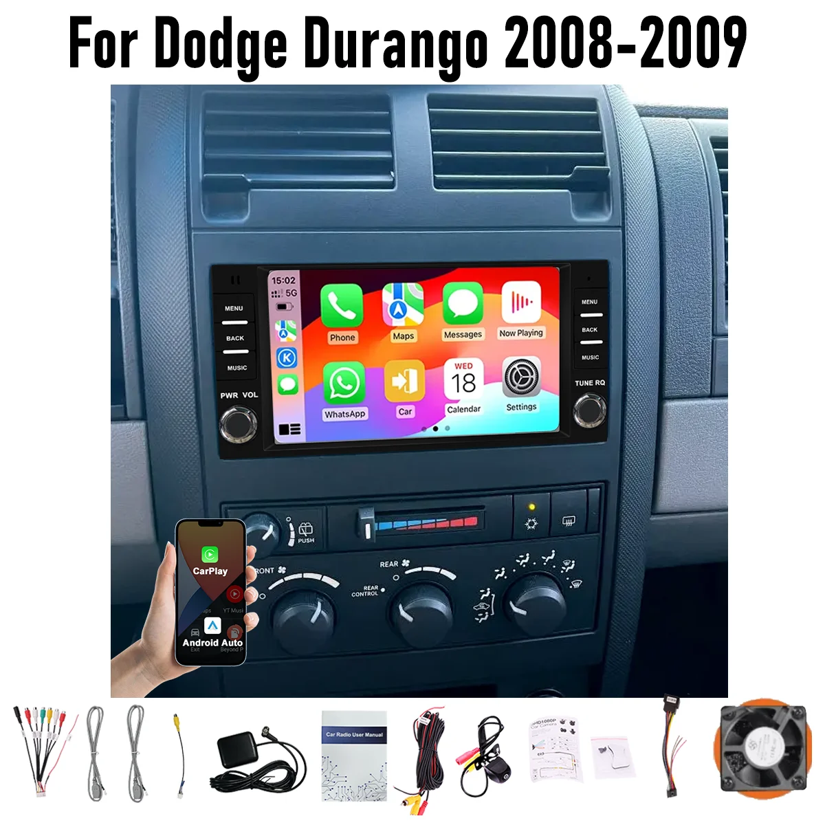 7“ Apple CarPlay Android auto 6-128GB (8CORE) For Dodge Durango 2008-2009 Screen Android15 Head Unit GPS Navigation Radio