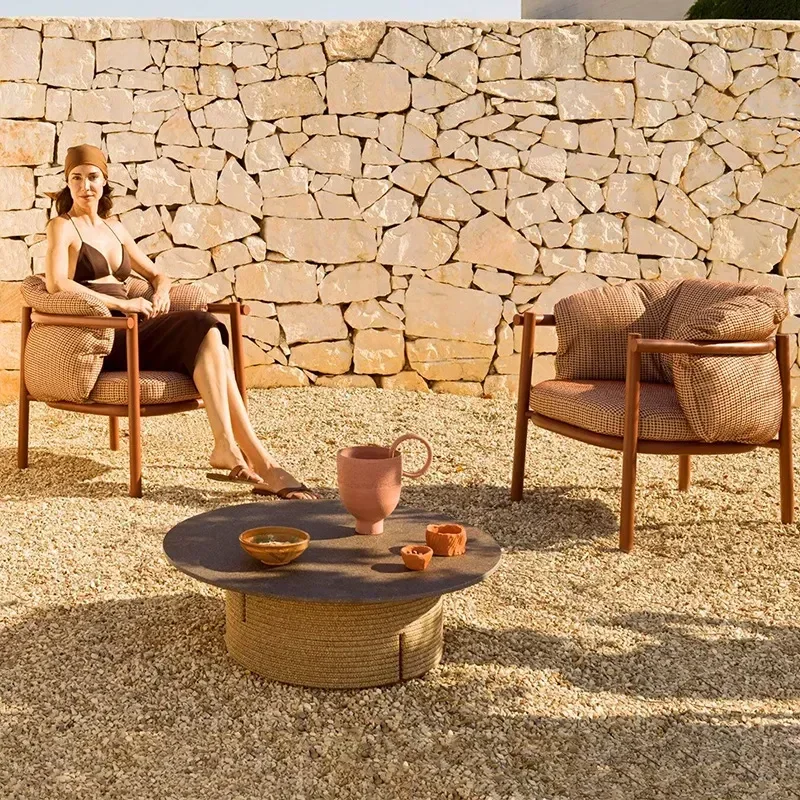 Outdoor Rattan Sofa for Courtyard Leisure Simple High End Open Air Rain and Sun Protection Villa Balcony Hotel Garden