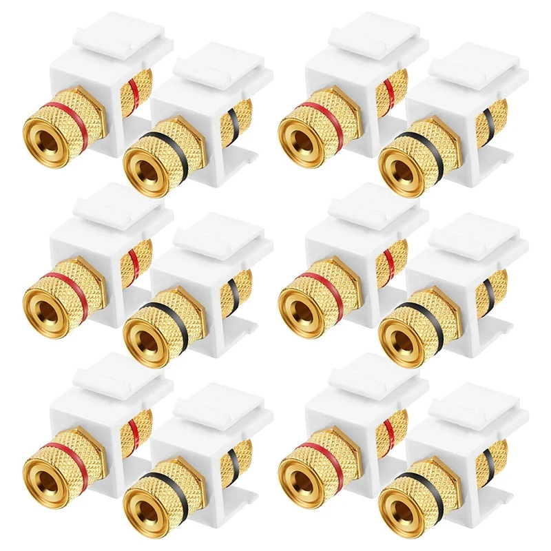 12 piezas Banana Jack Binding Post Keystone Jack Insert, anillos negros y rojos Audio altavoz Keystone conector tipo tornillo