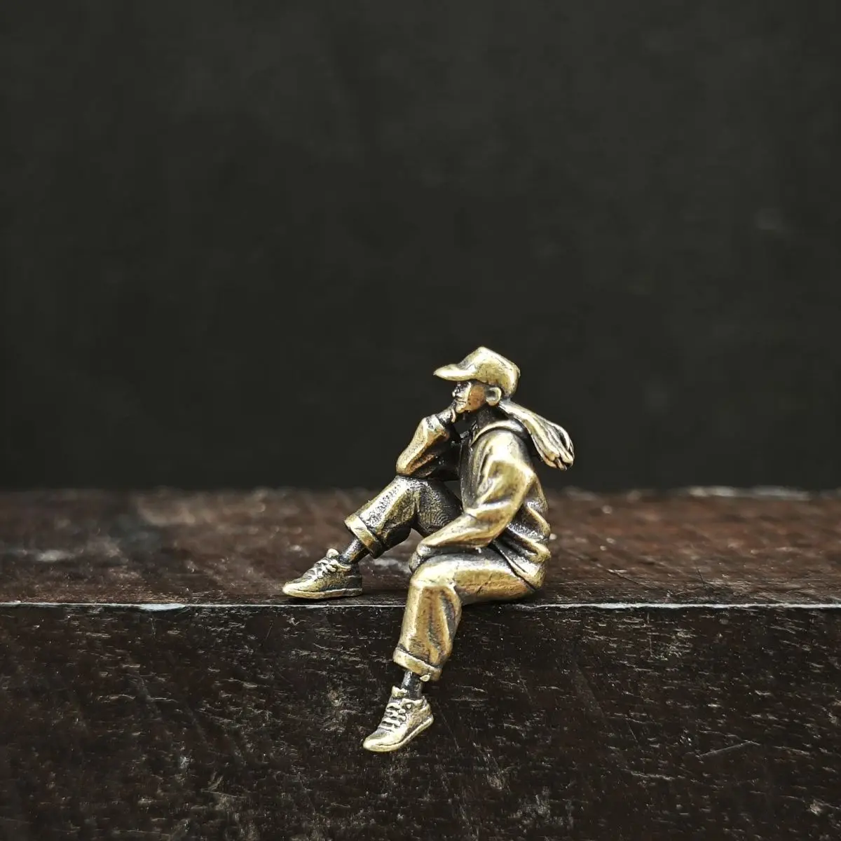 Brass Miniature Sitting Figure Poetic Home Decor MicroOrnament Tiny Sculpture Collector's Item Desk Shelf Decoration