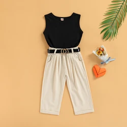 2022-12-01 Lioraitiin 2-9Years Toddler Baby Girl 2Pcs Fashion Summer Clothing Set Sleevless Solid Vest Top Long Pants