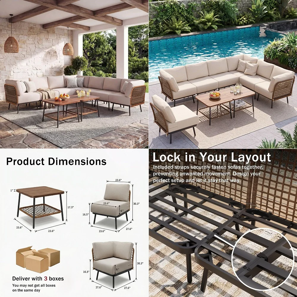 

Patio Conversation Sets, Rattan Outdoor 7Seat Sectional Sofa, Wicker Modular Furniture with 2 Storage Coffee Tables for Backyar