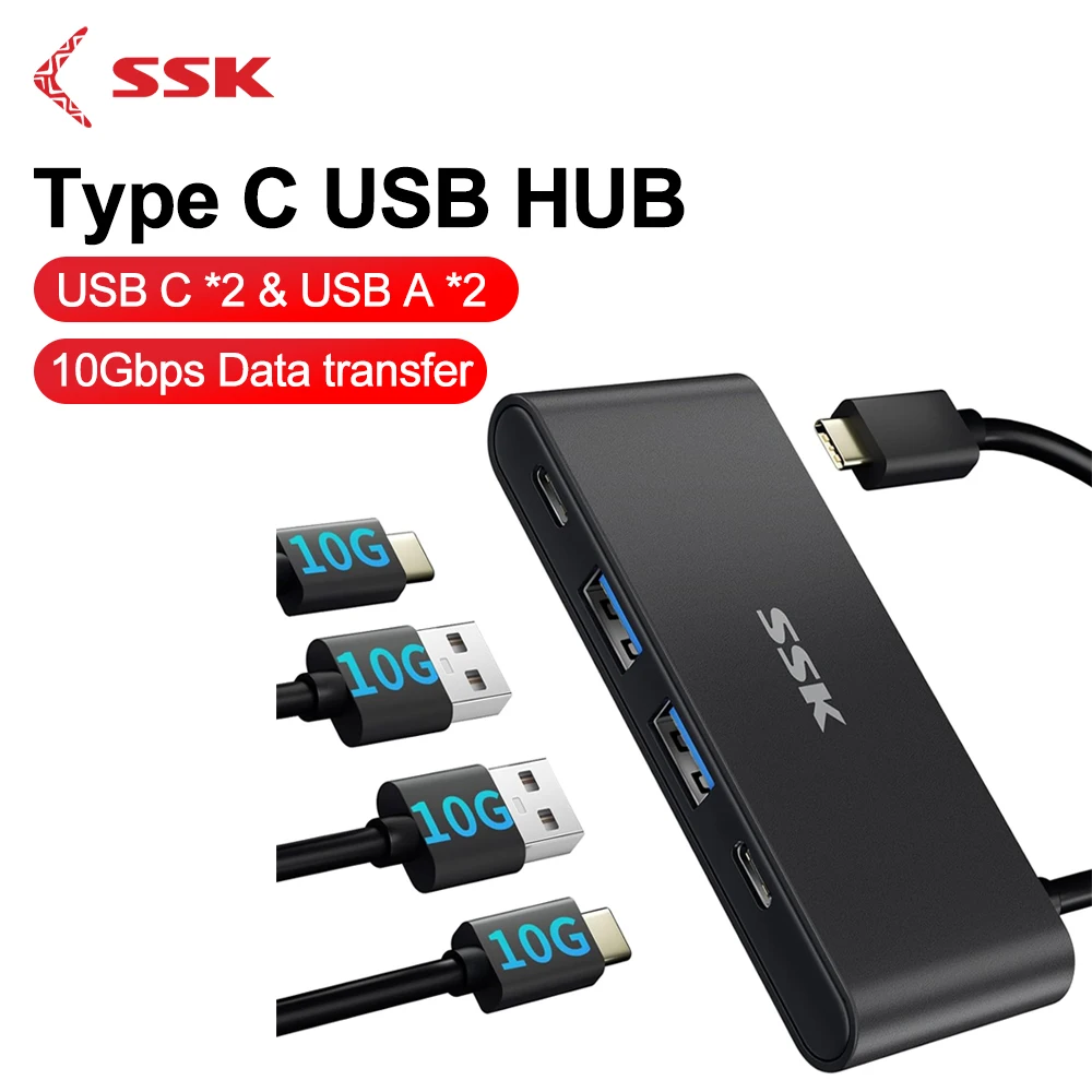 

SSK USB C 3.2 Hub 10Gbps 4 Ports USB C Splitter for Laptop USB 3.2 Hub Multiport Adapter Extender For Thunderbolt MacBook Pro