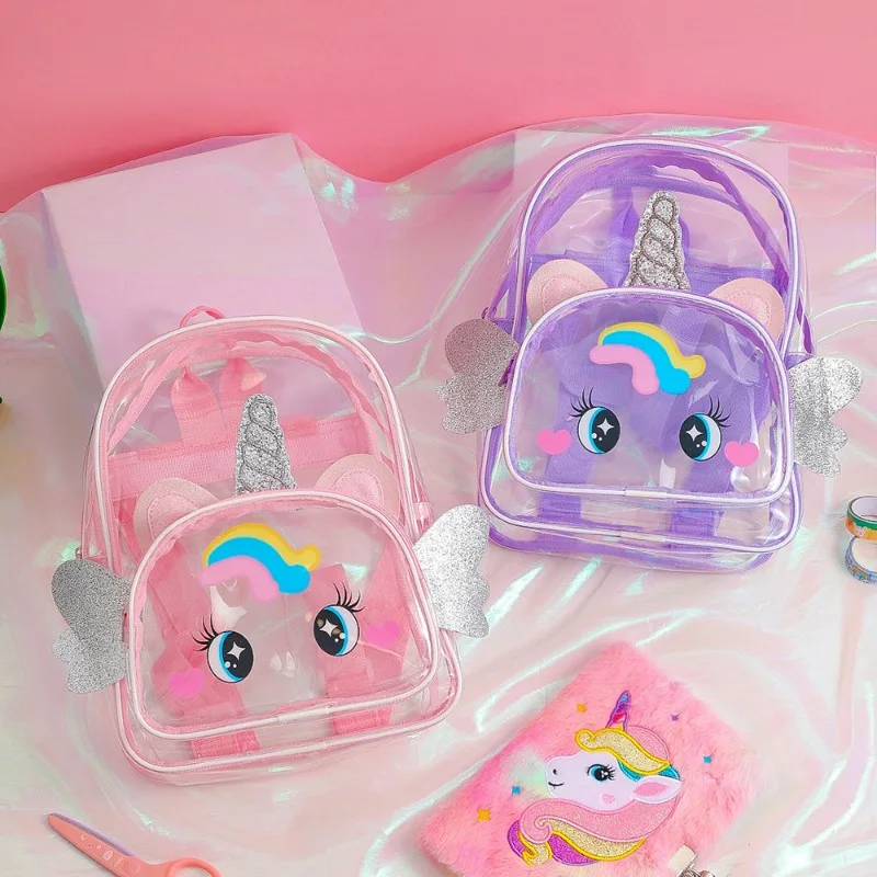 2024 New Transparent Children Backpacks Cartoon Jelly Schoolbag Kids Unicorn Cute Shoulders Bag for Girls Waterproof Travel Bag