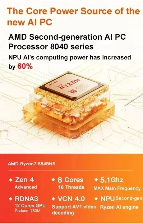 

Мини-ПК SZBOX Ryzen 7 8845HS с Windows 11 Pro, DDR5 5600 МГц, 16 ГБ ОЗУ, 512 ГБ PCIe3.0 NVMe SSD, WIFI6, BT5.2, настольный игровой компьютер