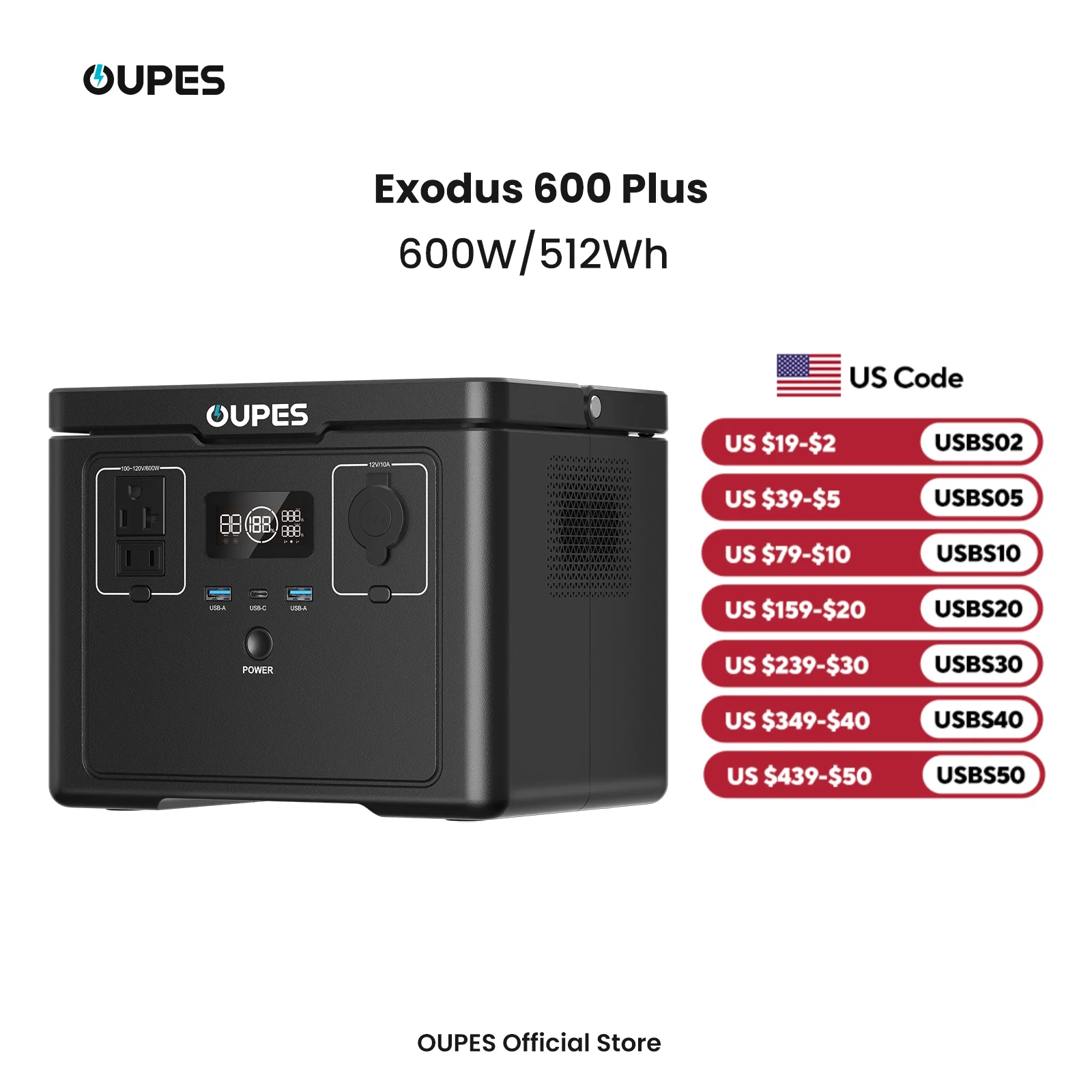 OUPES Exodus 600 Plus Portable Power Station, 512Wh Solar Generator 2 AC Outlets, Fast Charging (0-80% in 59 Min), LiFePO4