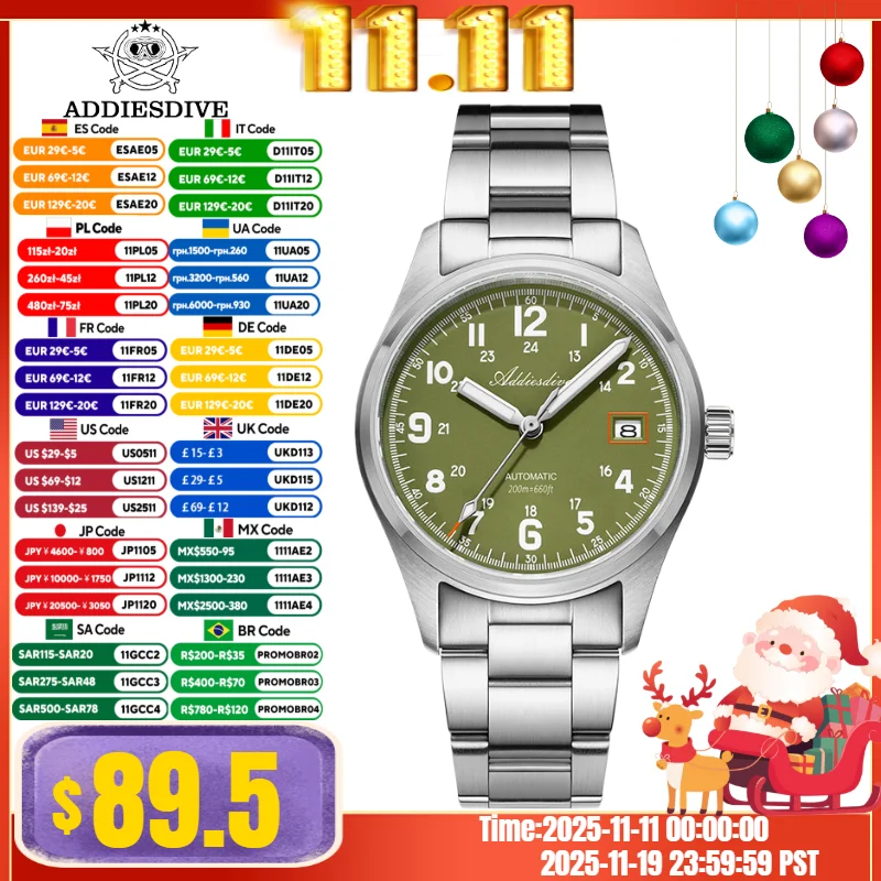 

ADDIESDIVE 39mm Men Vintage Watch Sapphire Crystal BGW9 Super Luminous 200M Waterproof Automatic Mechanical Watch Reloj Hombre