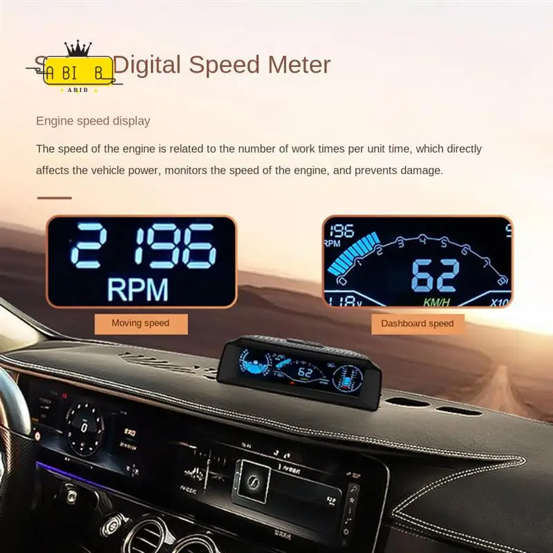 ABIB -X90 Head Up Display On-Board Computer Display OBD2 Car Speedometer OBD Gauge With Tilt Pitch Angle Protractor Display