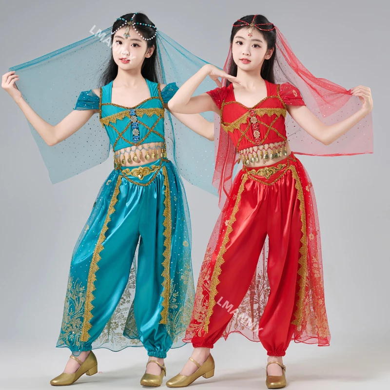 Indisches Tanzaufführungskostüm für Kinder, Xinjiang Tianzhu-Mädchen, Jade-Kaninchen, Jasmin-Prinzessinnenkleid, exotisches Tanzkostüm
