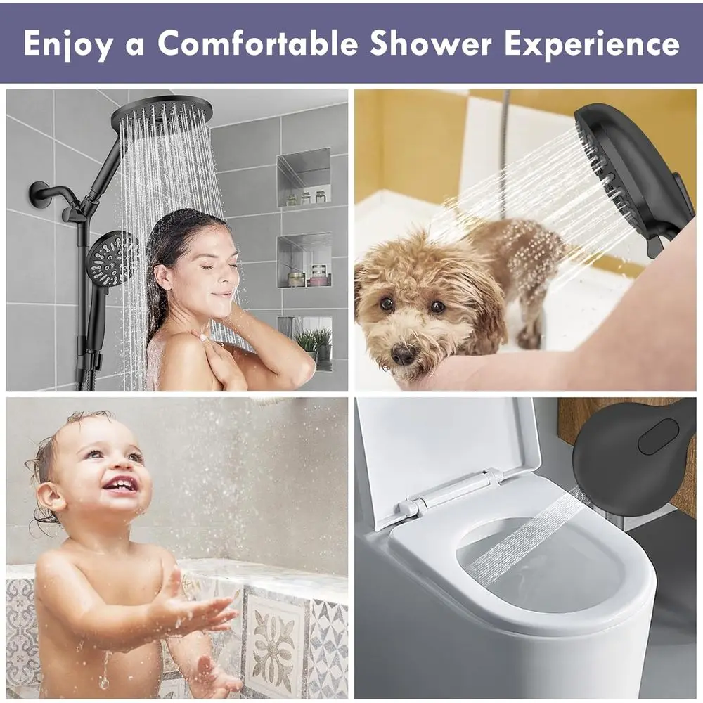 Dual Shower Heads with Handheld Spray, 7.5 Rainfall and 9 Fixed Head, Matte Black Finish