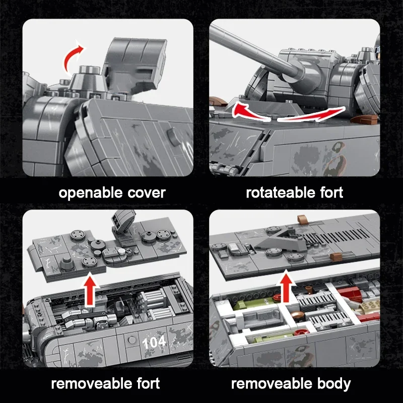 Militärische schwere panzer panzer viii maus bausteine deutsch ww2 soldat polizei armee waffen steine kinder spielzeug geschenke für erwachsene