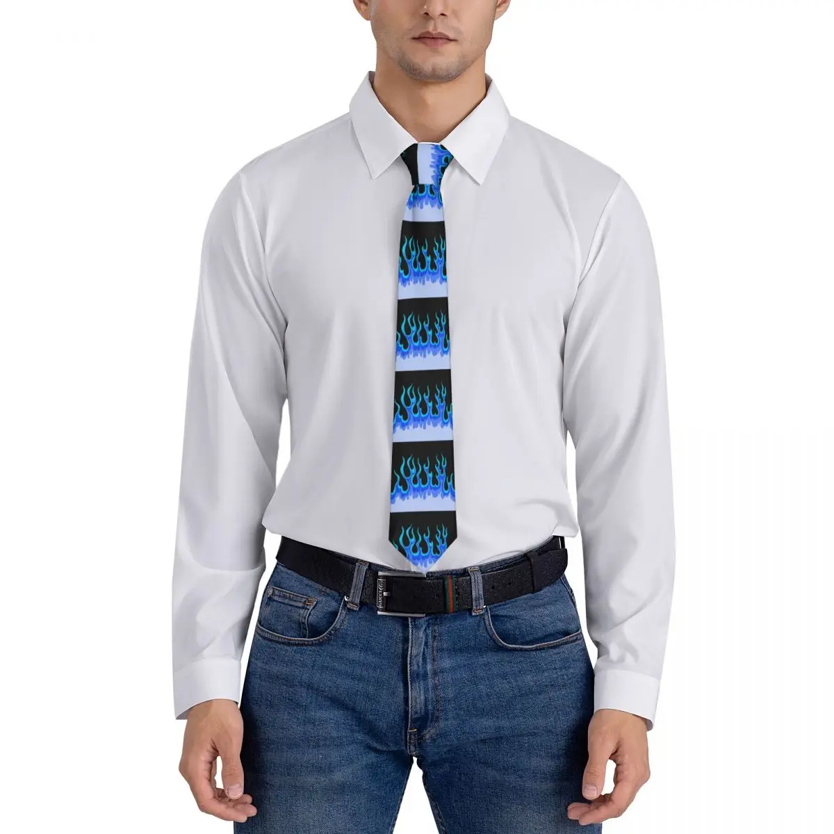 Men's Blue Fire Racing Flames Gravatas no pescoço, Custom, Laço da moda para negócios