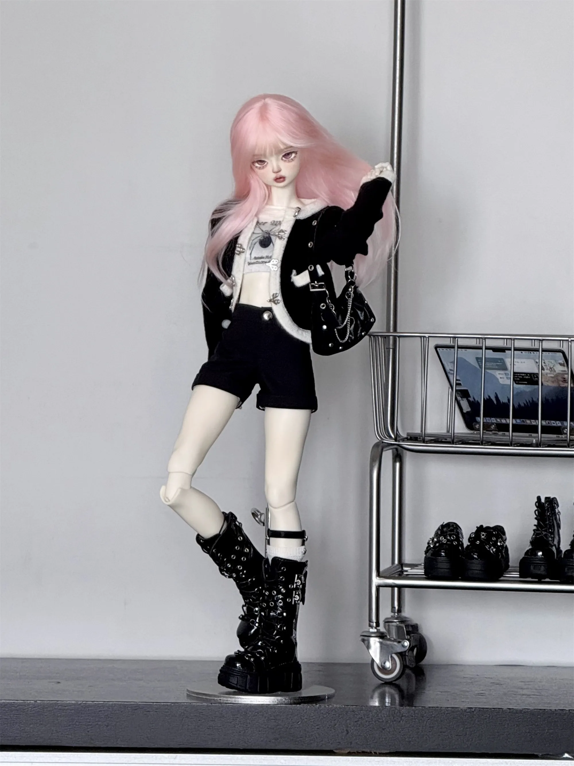 1/4 ID75 Knee-high Chunky-heeled Boots In Stock BJD Doll Shoes Boys Girls Black Brown Glossy Leather High Boots Doll Accessories
