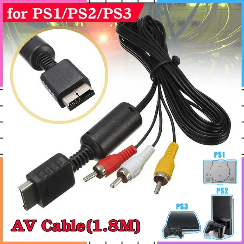 Cable AV de audio y video de 1.8M para juegos, cable para mando de PS2, compatible con consolas PlayStation PS1, PS2 y PS3.