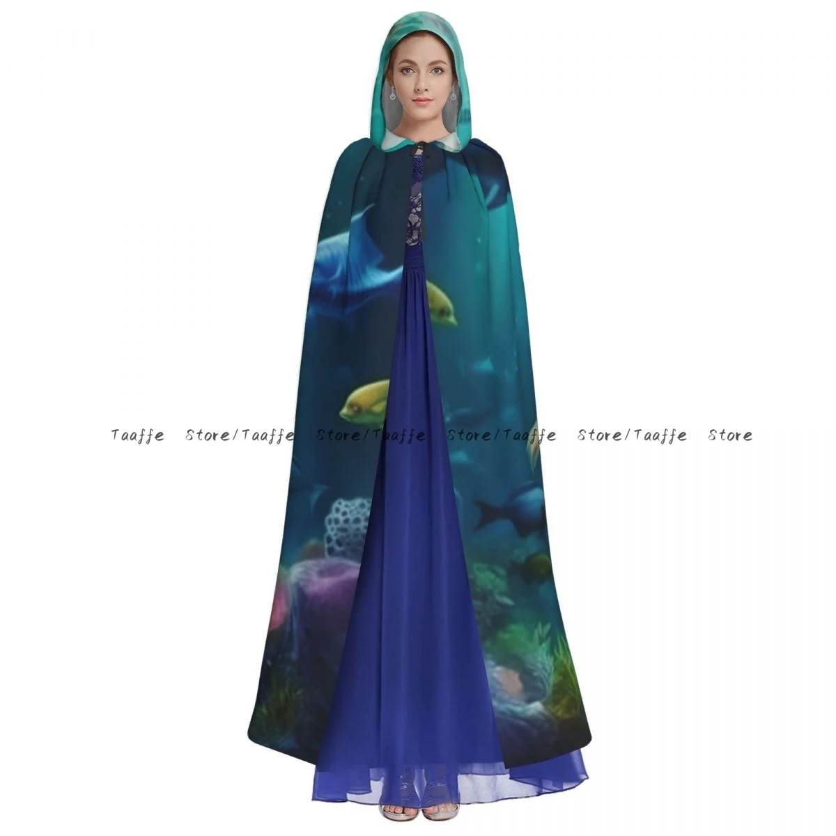 Mermaid Girl Underwater In The Sea Marine Life Underwater Landscapes Cloak Cape Hooded Medieval Costume Witch Wicca Costume Coat