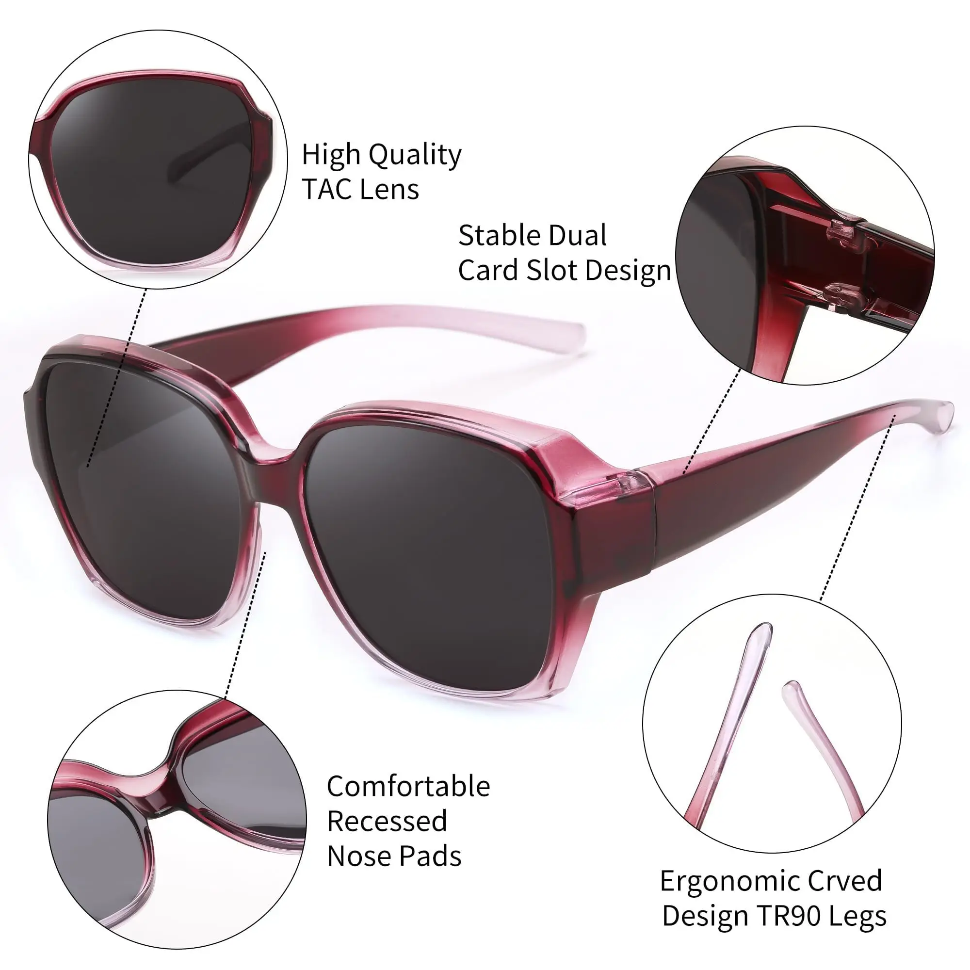 Überbrille-Sonnenbrille für Autofahrer, T01 Stylische Quadratische Modische Korrektions-Sonnenbrille mit UV400-Schutz – Detail 2