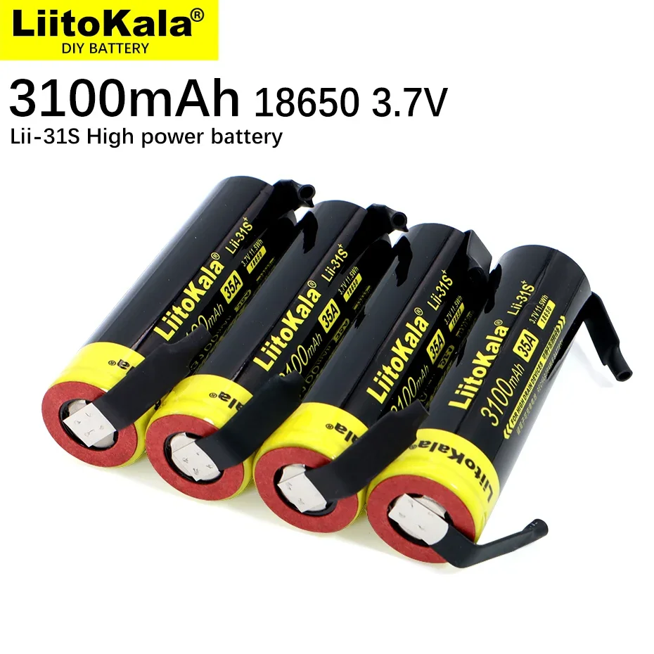 1-6PCS New LiitoKala Lii-31S 18650 Battery 3.7V/4.2V Li-ion 3100mA 35A Power battery For high drain devices+DIY nickel