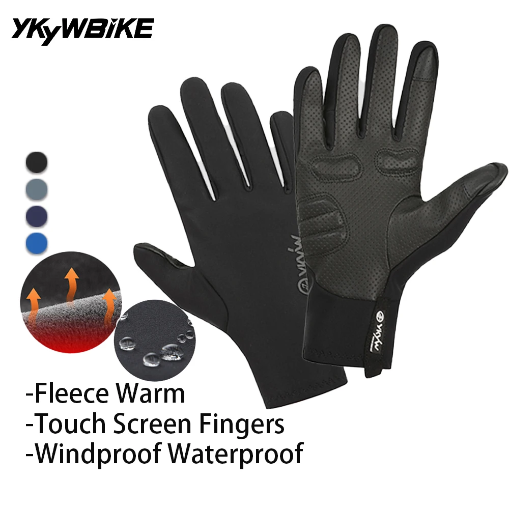 AliExpress YKYWBIKE Touch Screen Full Finger Winter Cycling Gloves Fleece Lined Windproof Water Repellent Shock Absorption MTB Road Bike