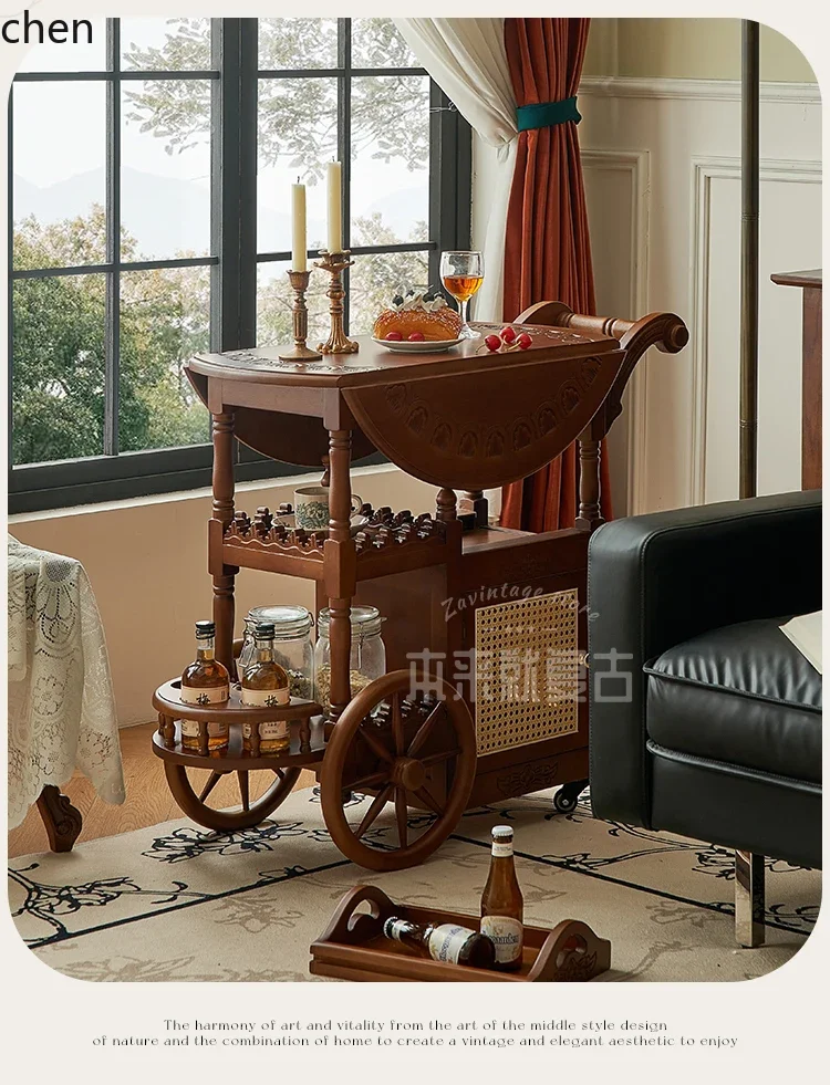 medieval style removable small side few retro folding tea table household small tea cart