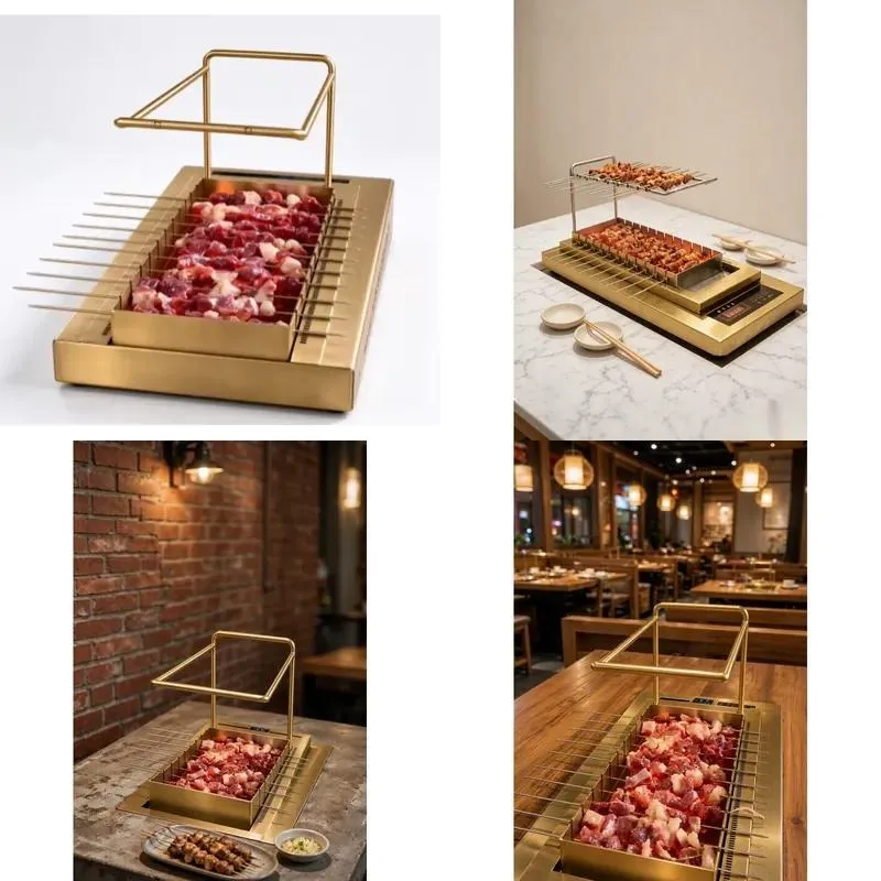 for Commercial automatic rotating skewer electric or charcoal grill table, suitable for commercial grill restaurants, with