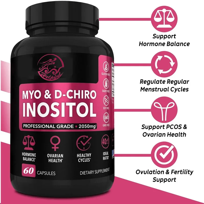 Inositol 60 capsules 40:1 hormonal balance vitamin B8 female fertility supplement, regulating menstrual cycle, ovarian health